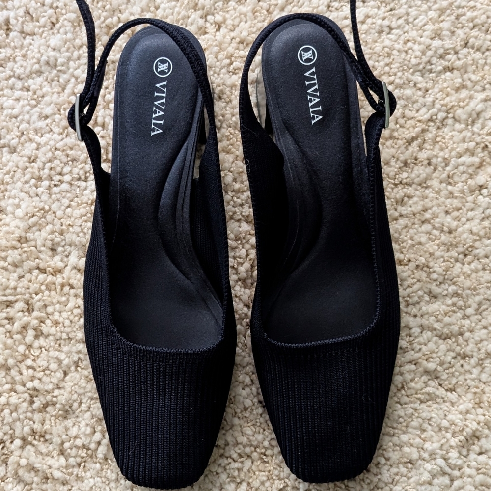 EUC Vivaia Melody Slingback Square Block Heel Navy 41 Sz 10